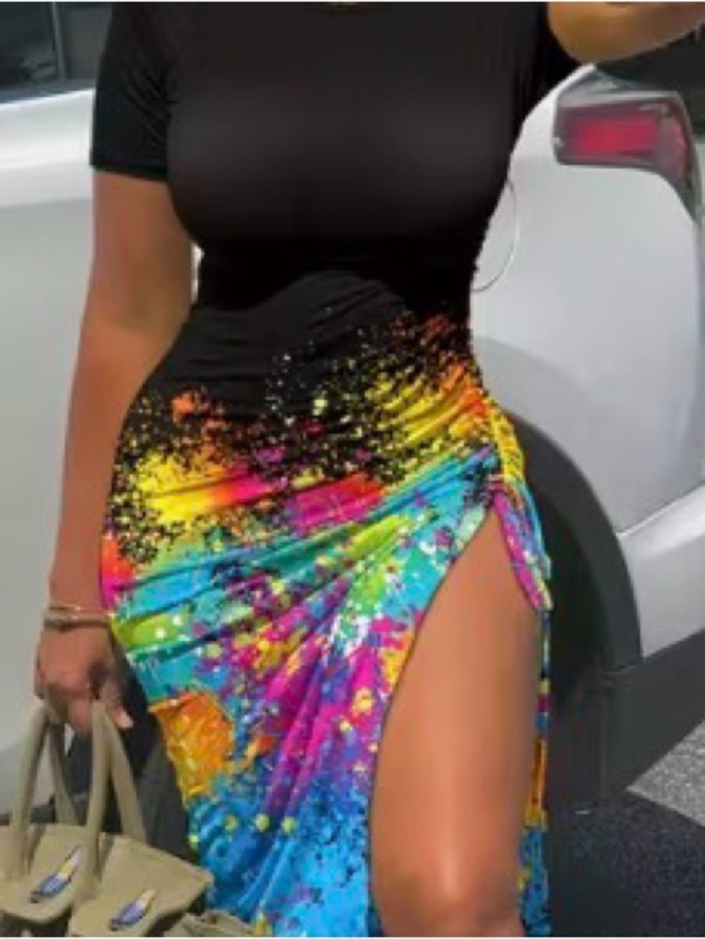 Color Splash High-Slit Maxi Skirt